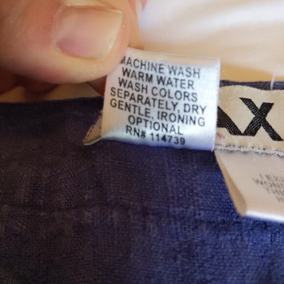 FLAX 100% Linen Shirt Navy Blue Button Front Medium Lagenlook Artisan Made - Picture 4 of 9